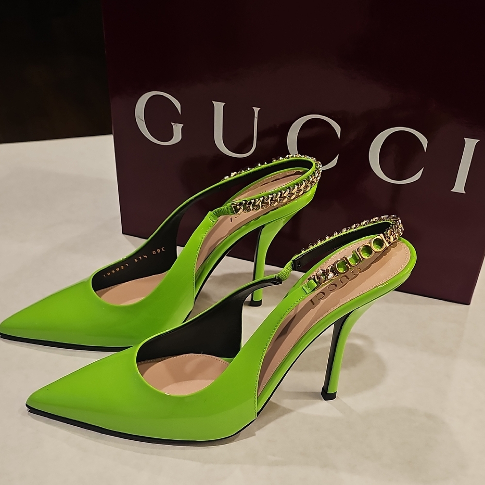 Gucci Women's Vibrant Green Slingback Heels - Picture 3 of 4